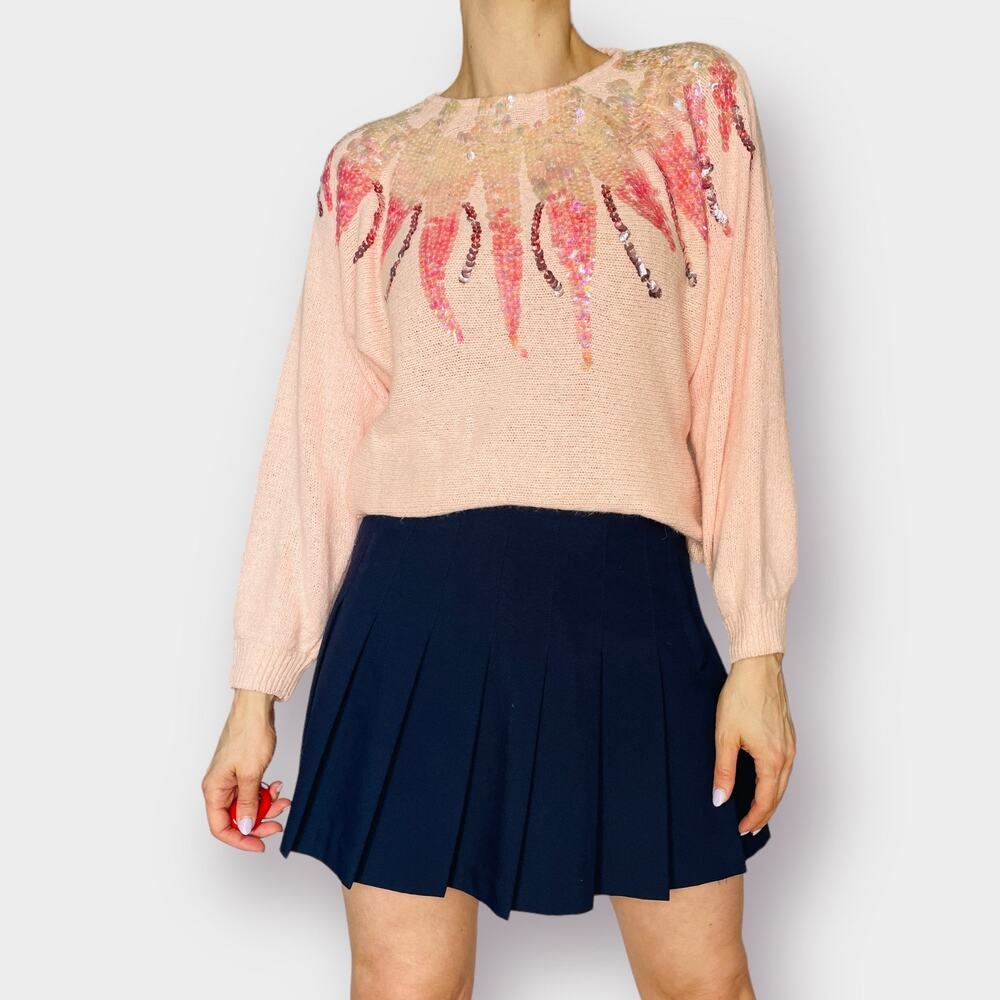 80s Pink Sequin Top Sweater‎
